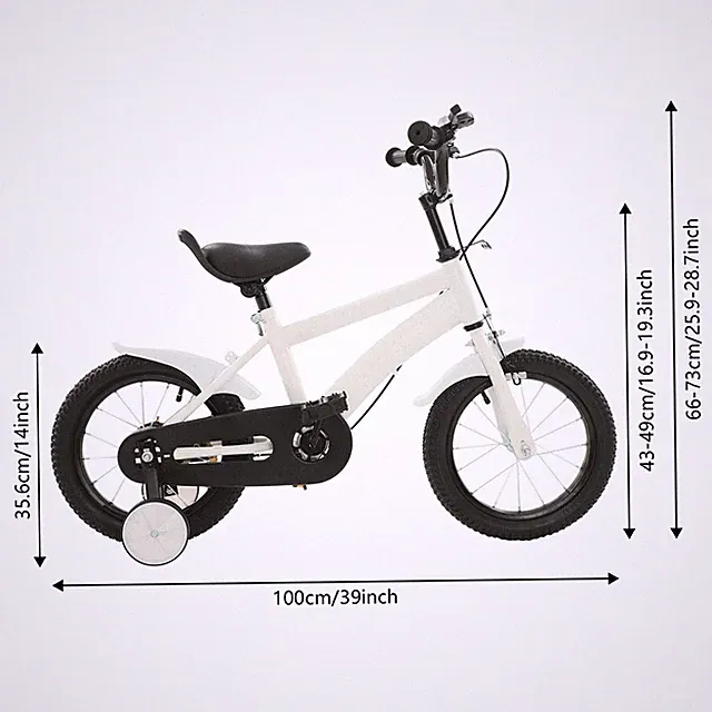 14" White Bike Boys & Girls Bicycle with Training Wheels For 3/4/5/6 Years Old