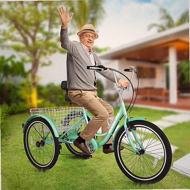 Adult Tricycle 24" 7Speed Trike 3-Wheel Bike w/Large Massive Basket&Seat As Gift