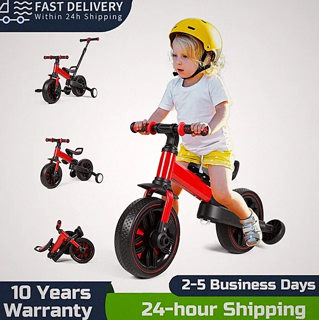 Balance Bike Adjustable Seat 6 in 1 Folding Push Bike for Kids 2-5 Years Old