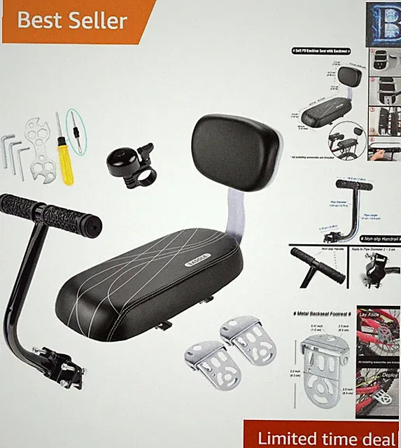 Durable Bike Child Seat Kit: Safety Backrest, Armrest & Foldable Footrests