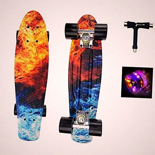 Skateboard for Kids Mini Cruiser Skateboard Complete 22 Inch with LED Flame